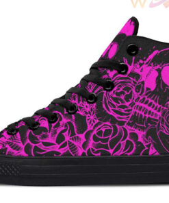 pink skull and roses high top canvas shoes