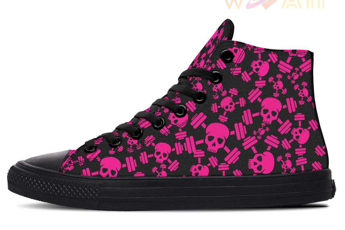 pink skull workout high top canvas shoes