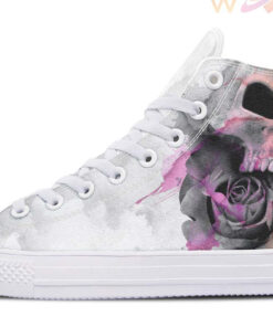 pink splash grey skull high top canvas shoes