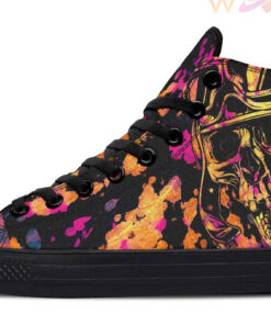 pink splash tie dye aviator skull high top canvas shoes