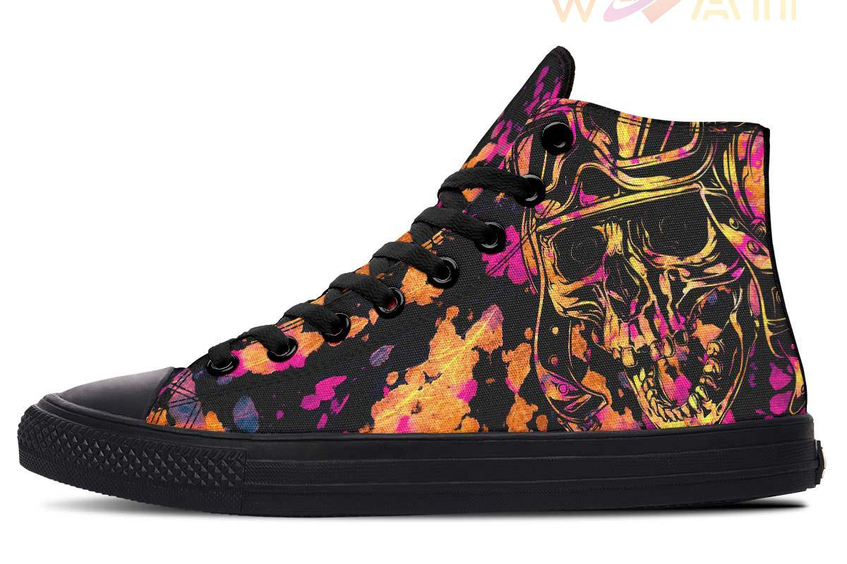 pink splash tie dye aviator skull high top canvas shoes