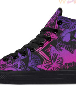 purple butterflies and skull high top canvas shoes