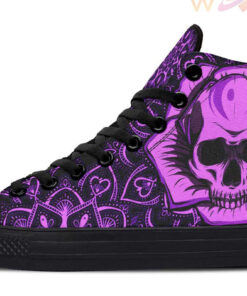 purple electric skull and rose high top canvas shoes