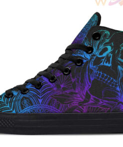 purple mandala skull and lily high top canvas shoes
