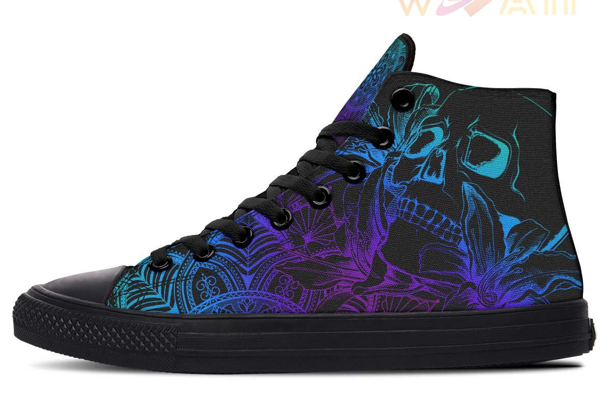 purple mandala skull and lily high top canvas shoes
