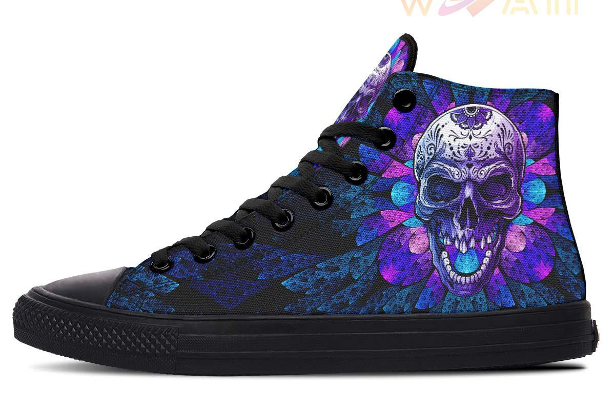 purple open mouth skull high top canvas shoes