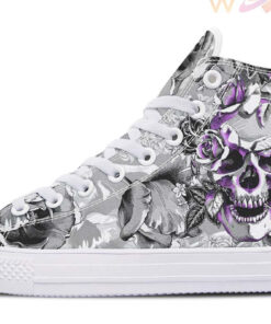 purple skull and flowers high top canvas shoes