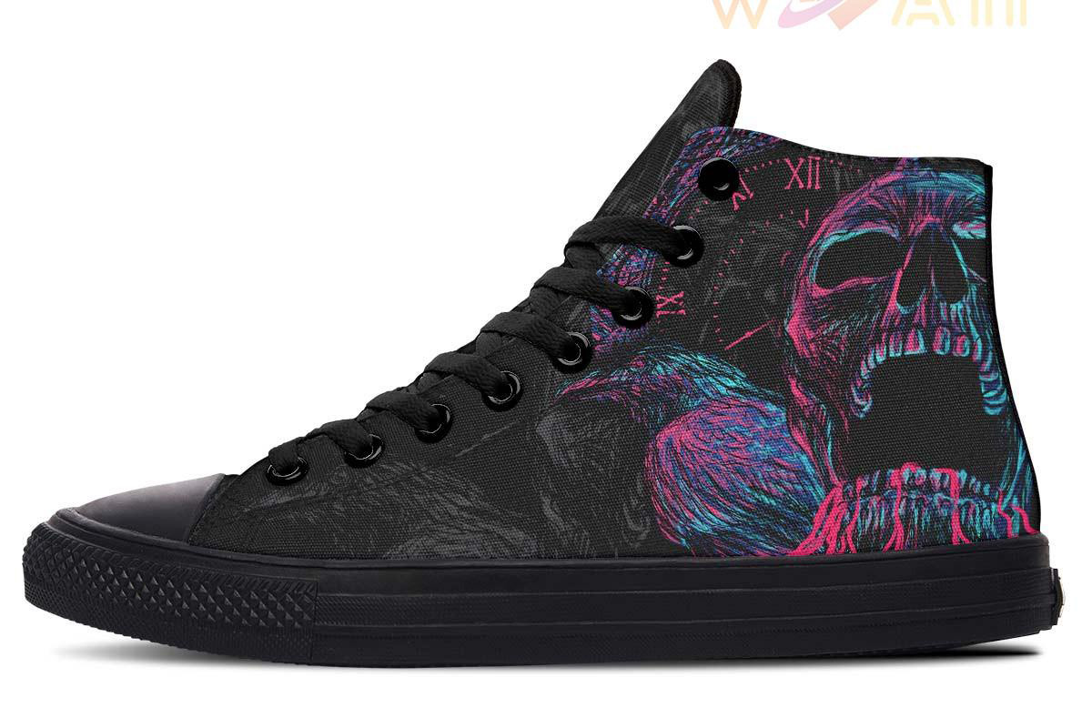 raven and skull art high top canvas shoes