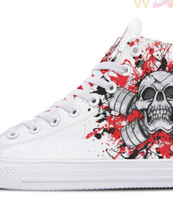 red and black skull dumbbell high top canvas shoes