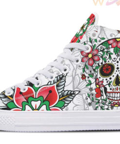 red flower sugar skull high top canvas shoes