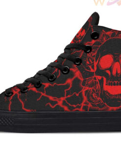 red lightning skull and rose high top canvas shoes