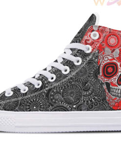 red mandala and sugar skull high top canvas shoes