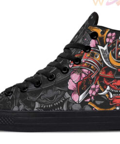 red mempo mask pink flowers high top canvas shoes
