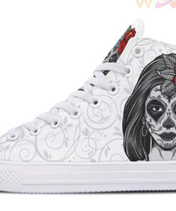 red rose and skull women high top canvas shoes
