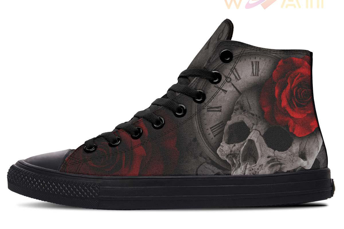 rose skull clock high top canvas shoes