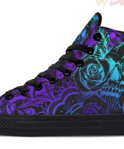 roses skull and flashy colors high top canvas shoes