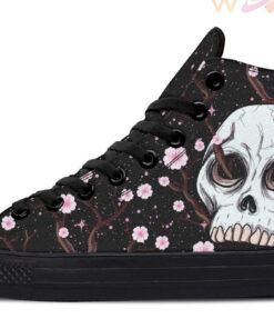 sakura growing on skull high top canvas shoes