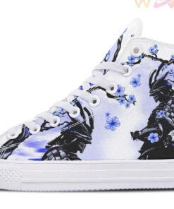 samurai and blue flowers high top canvas shoes