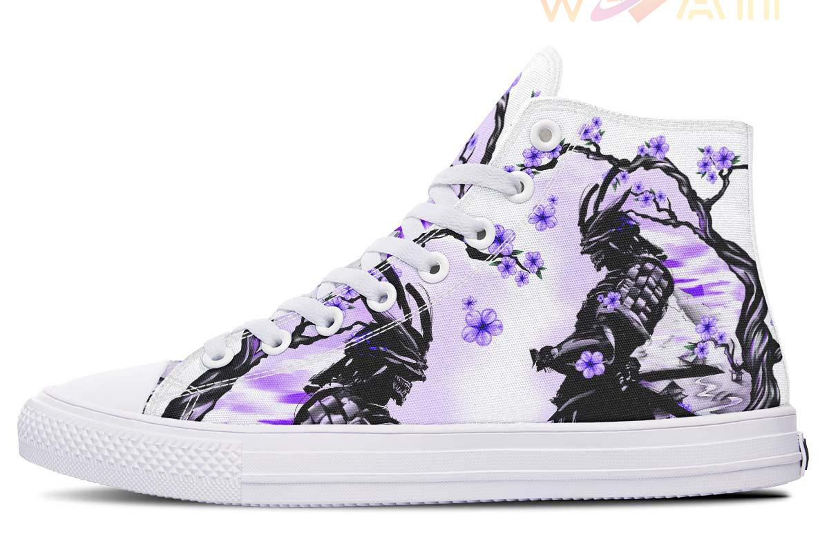 samurai and violet flowers high top canvas shoes