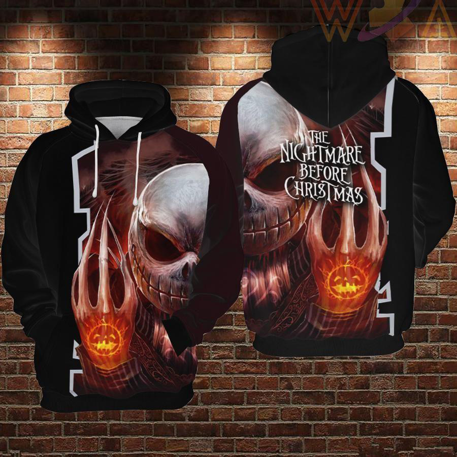 scary jack skellington black 3d hoodie