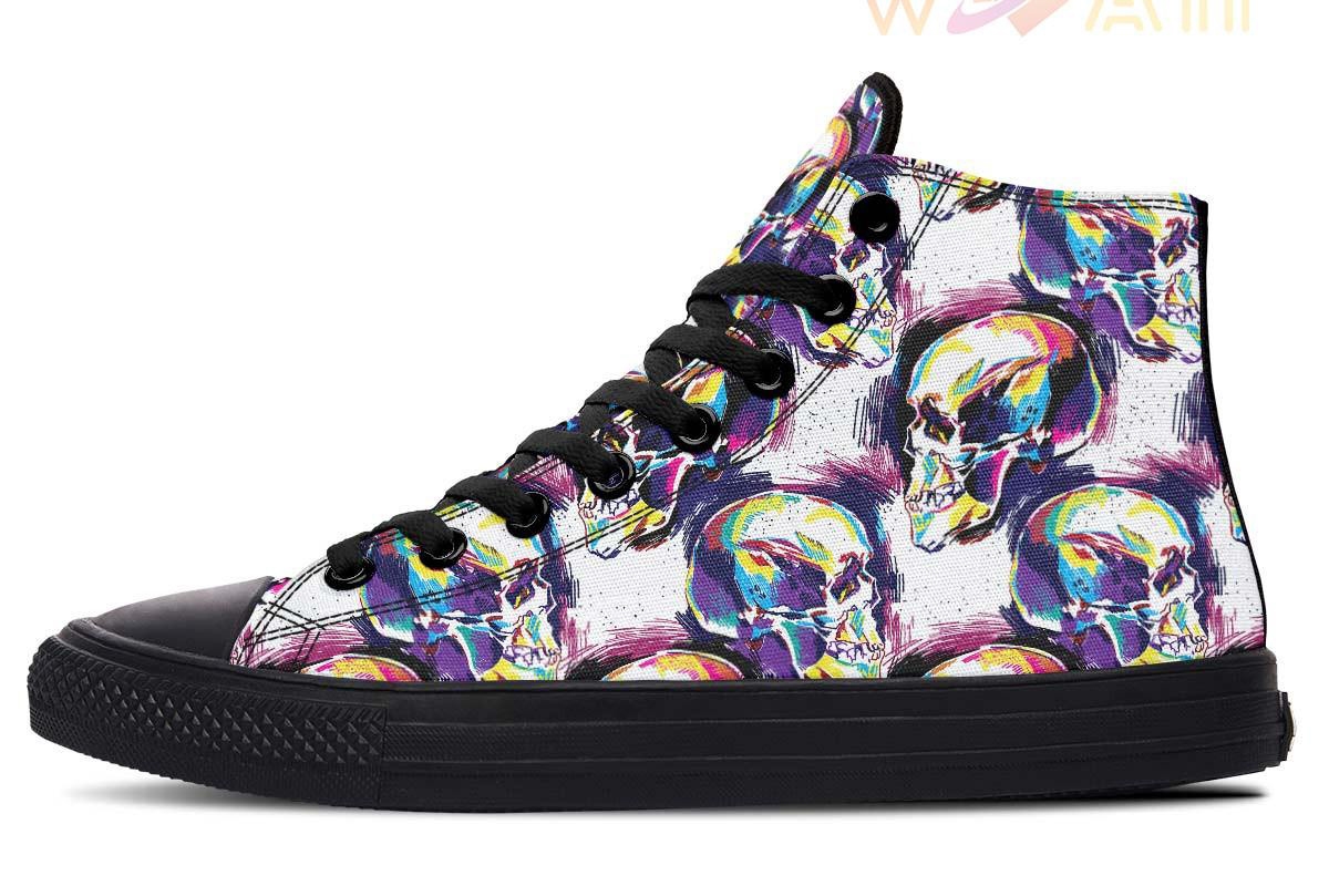 seamless skull pattern high top canvas shoes
