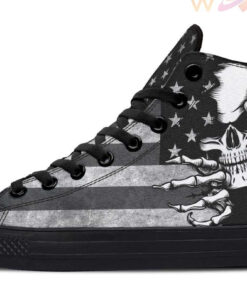 skeleton hands and flag high top canvas shoes