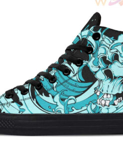 skeleton in the waves high top canvas shoes