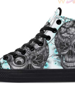 skull and aqua flowers high top canvas shoes