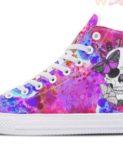 skull and butterflies high top canvas shoes