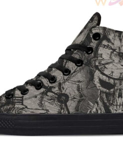 skull and clock tattoo high top canvas shoes