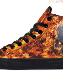 skull and flames high top canvas shoes