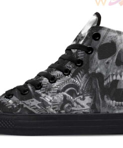 skull and gears high top canvas shoes