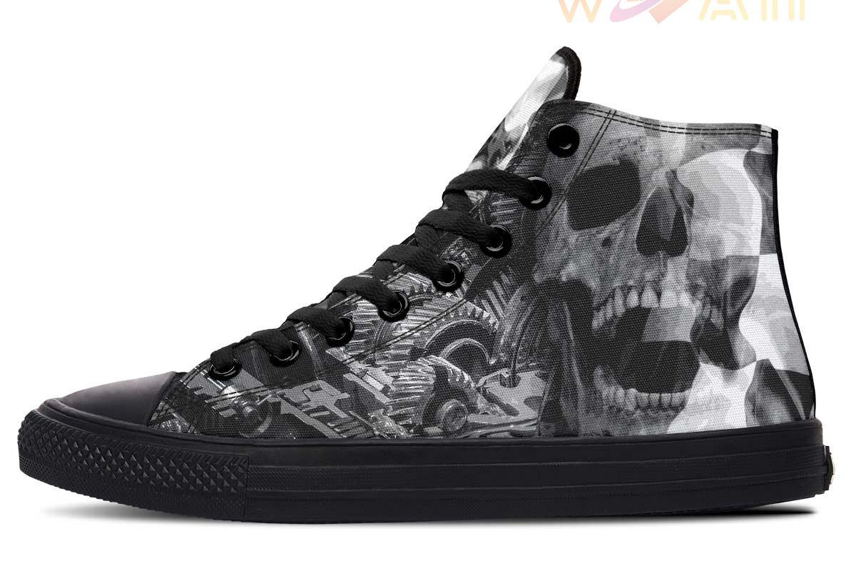 skull and gears high top canvas shoes
