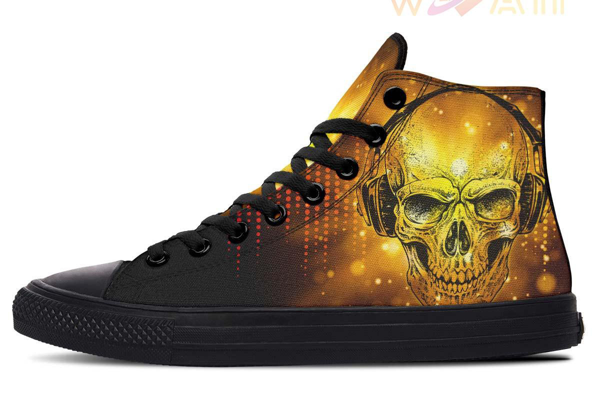 skull and headphones high top canvas shoes
