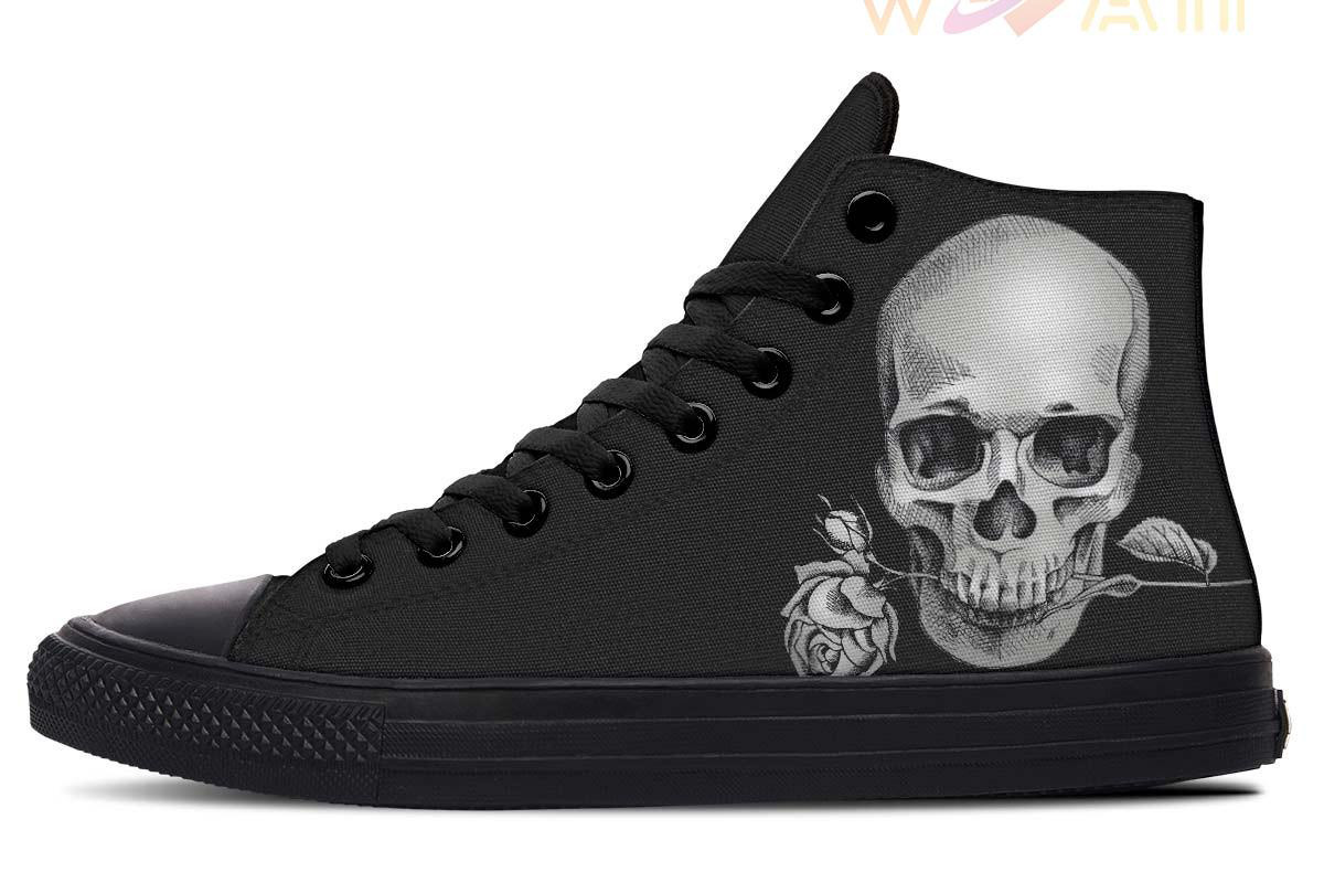 skull and rose high top canvas shoes