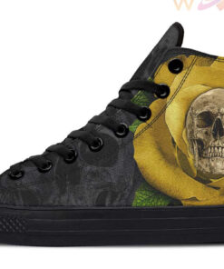 skull and yellow rose high top canvas shoes