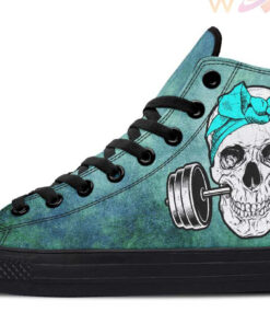 skull barbell bandana high top canvas shoes