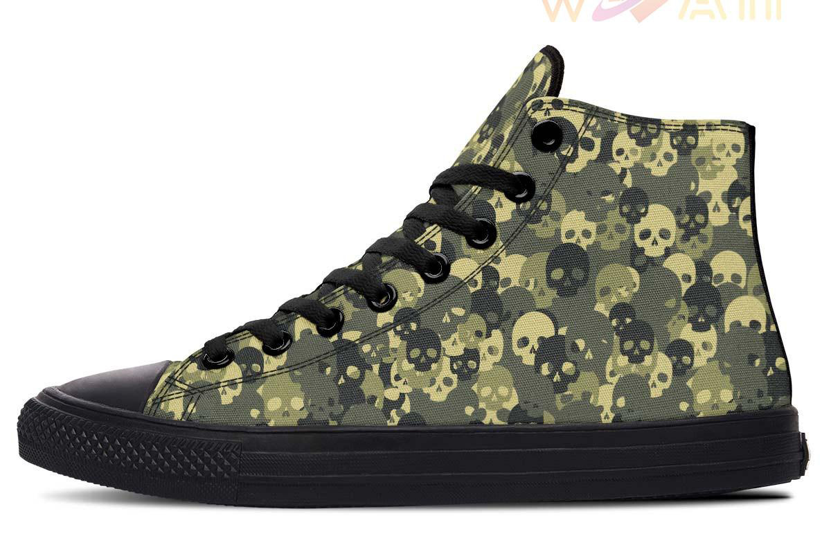 skull camo pattern high top canvas shoes