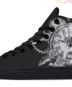 skull clock and rose grey high top canvas shoes