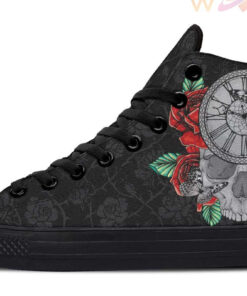 skull clock roses and butterfly high top canvas shoes