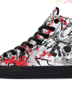 skull kabuto and red blossom high top canvas shoes