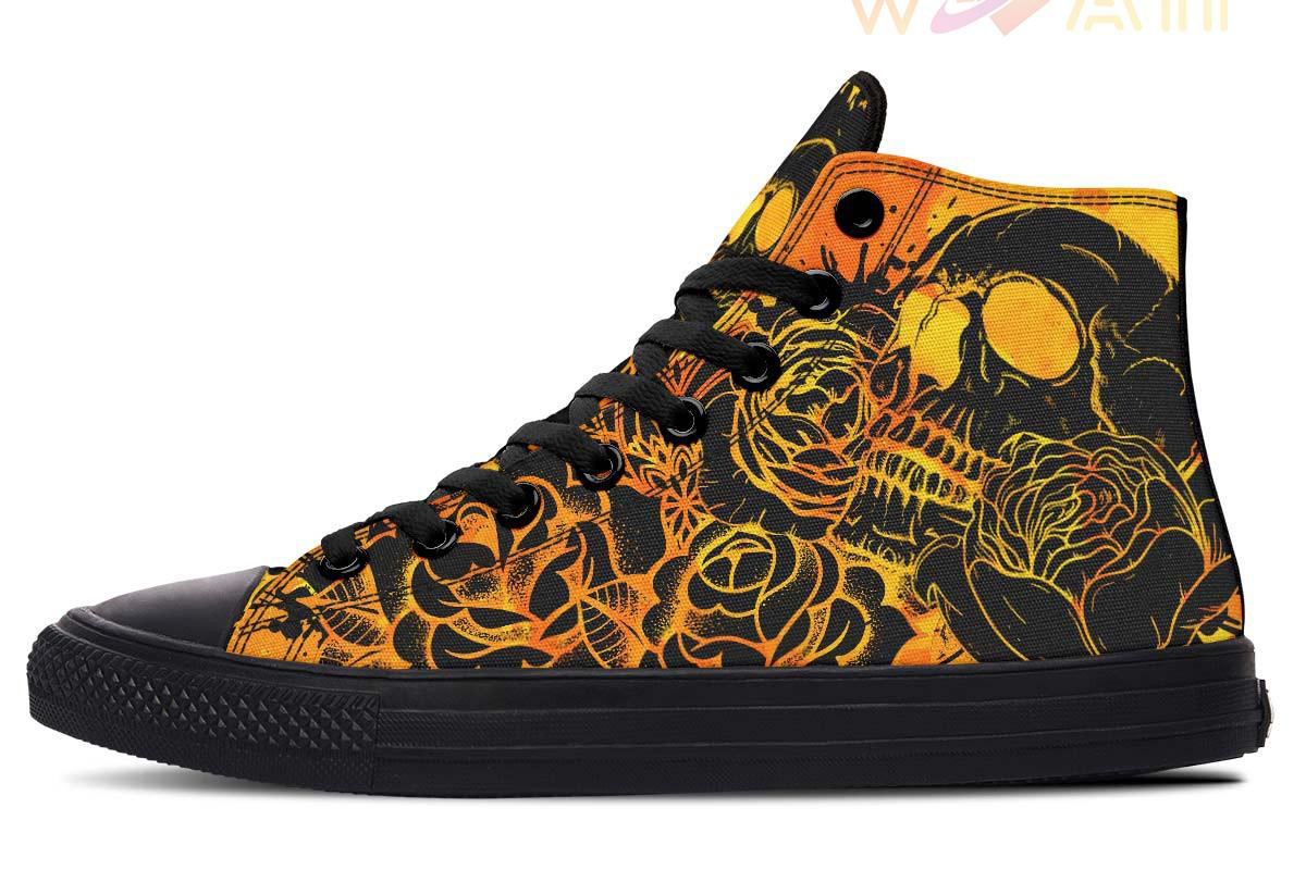 skull mandala orange high top canvas shoes