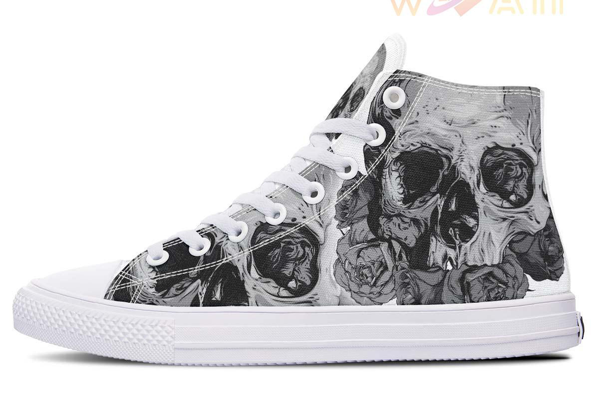 skull roses drawing high top canvas shoes