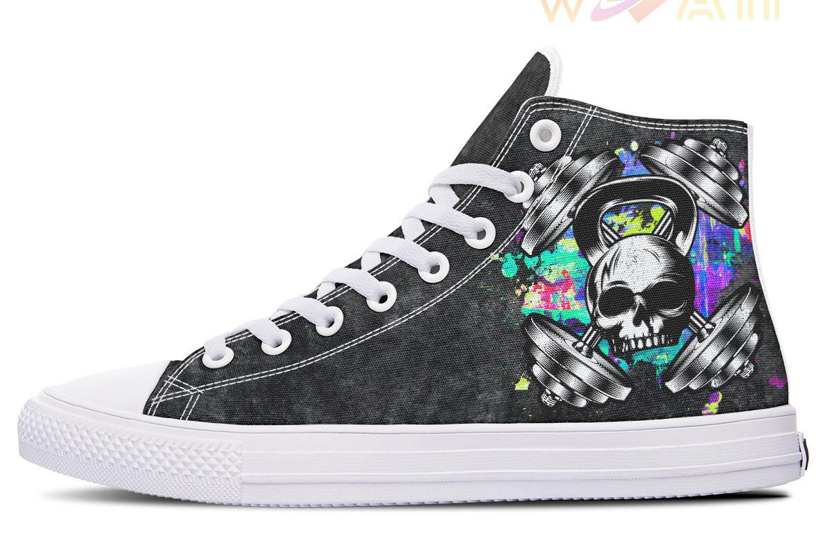 skull splatter n fitness high top canvas shoes