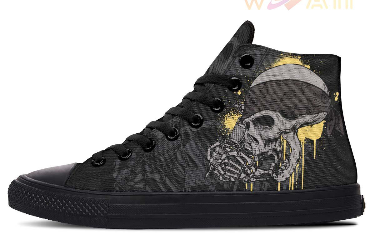 skull tattoo artist high top canvas shoes