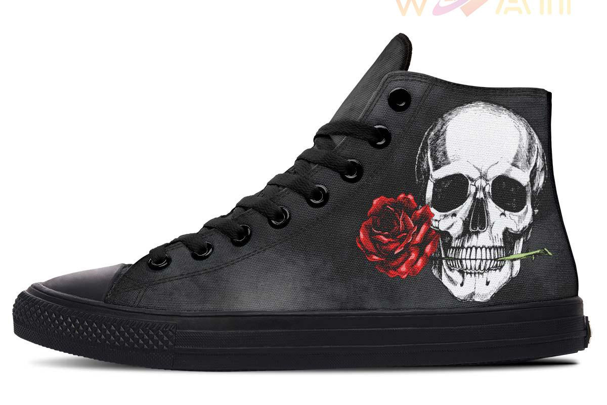 skull with a rose high top canvas shoes