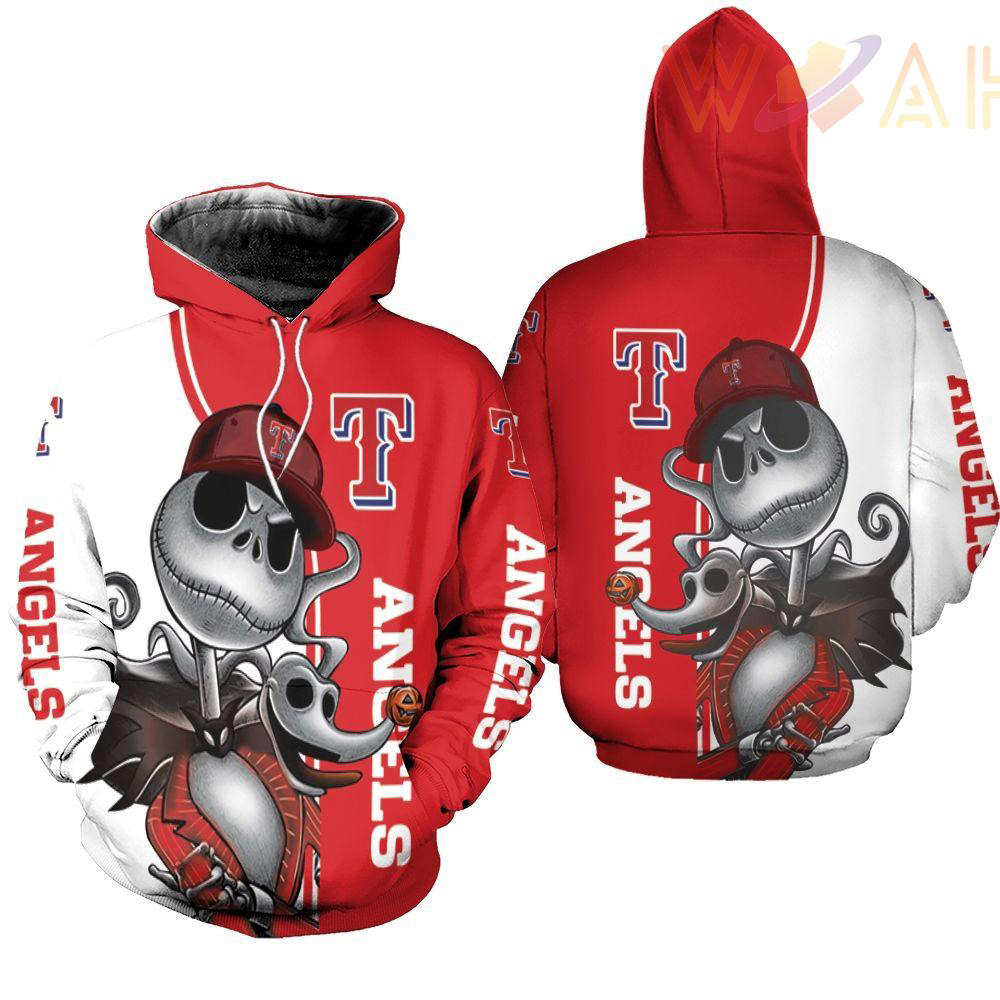 texas rangers jack skellington and zero 3d hoodie