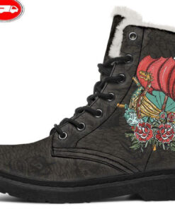 viking ship faux fur leather boots 1