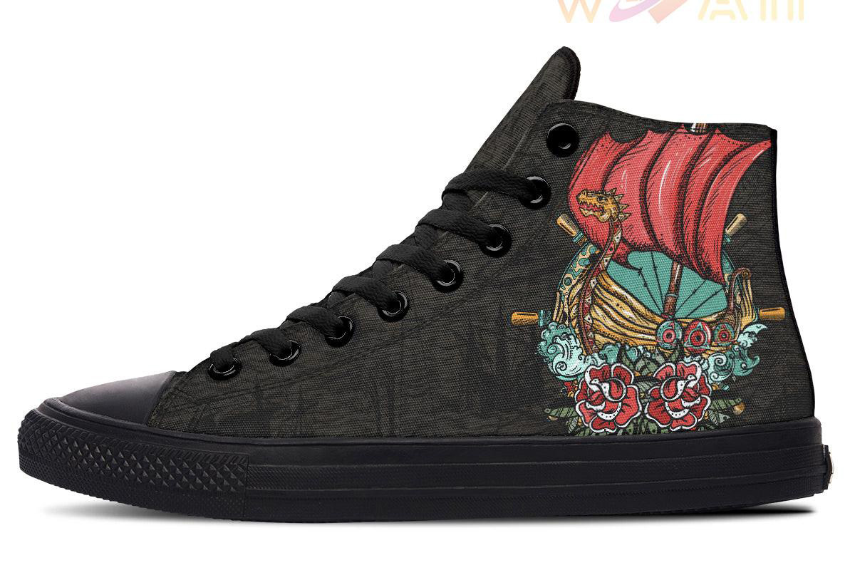 viking ship high top canvas shoes