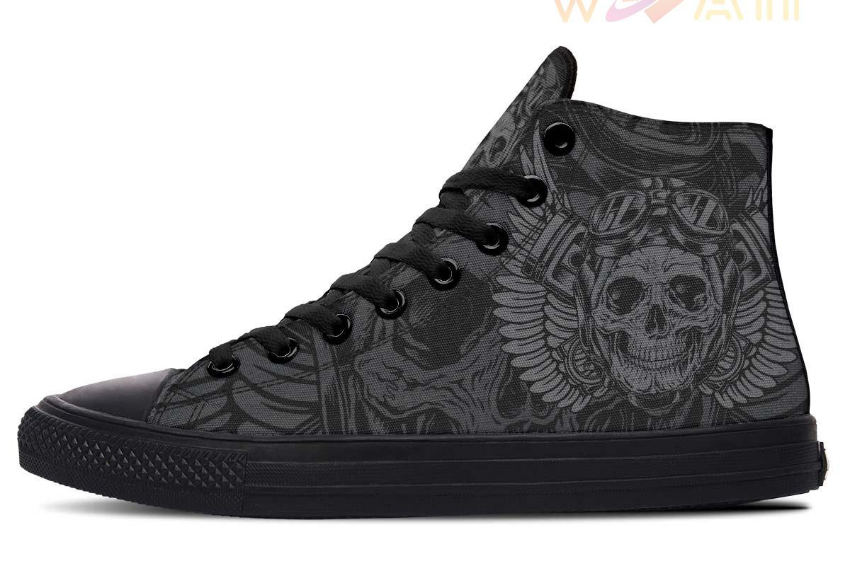 vintage skull rider high top canvas shoes